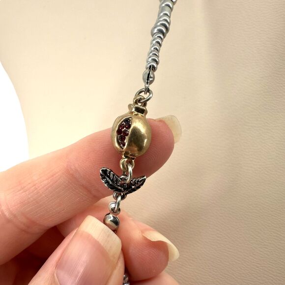 J. Jill Beaded Necklace Pomegranate Pearl Pear Charm Long Silver Gold Tone Boho - Picture 6 of 13
